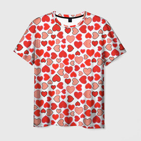 Мужская футболка 3D с принтом Сердечки паттерн , 100% полиэфир | прямой крой, круглый вырез горловины, длина до линии бедер | cute | love is | valentines day | you | алые | валентина | влюбленные | девушке | день рождения | дружба | жена | лучшая | любимая | люблю | любовь | мама | марта | милые | нежные | подарок | свадьба | серде | сердца