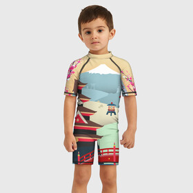 Детский купальный костюм 3D с принтом Tokyo , Полиэстер 85%, Спандекс 15% | застежка на молнии на спине | горы | остров | сакура | токио | япония