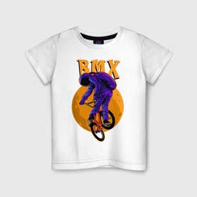 Детская футболка хлопок с принтом BMX , 100% хлопок | круглый вырез горловины, полуприлегающий силуэт, длина до линии бедер | bicycle | bmx | cosmonaut | cosmos | moon | spacesuit | велосипед | космонавт | космос | луна | скафандр