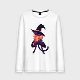 Мужской лонгслив хлопок с принтом Хэллоунский кот маг , 100% хлопок |  | волшебство | звезды | кот | маг | магия | осень | хэллоуин | хэловин | шарф | шляпа