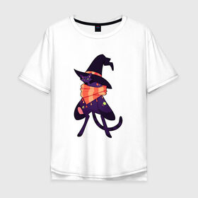 Мужская футболка хлопок Oversize с принтом Хэллоунский кот маг , 100% хлопок | свободный крой, круглый ворот, “спинка” длиннее передней части | волшебство | звезды | кот | маг | магия | осень | хэллоуин | хэловин | шарф | шляпа
