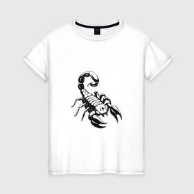 Женская футболка хлопок с принтом sсorpio,скорпион , 100% хлопок | прямой крой, круглый вырез горловины, длина до линии бедер, слегка спущенное плечо | sсorpio | артхаус | скорпион | черное на белом