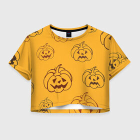 Женская футболка Crop-top 3D с принтом Тыквы , 100% полиэстер | круглая горловина, длина футболки до линии талии, рукава с отворотами | арт | вектор | желтый | оранжевый | рисунок | тыквы