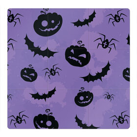 Магнитный плакат 3Х3 с принтом Фиолетовый хэллоуин , Полимерный материал с магнитным слоем | 9 деталей размером 9*9 см | арт | вектор | вырезанные лица | летучая мышь | летучие мыши | паук | пауки | рисунок | тыква | тыквы | фиолетовый | черный