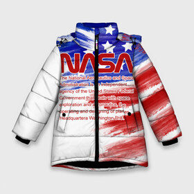 Зимняя куртка для девочек 3D с принтом NASA , ткань верха — 100% полиэстер; подклад — 100% полиэстер, утеплитель — 100% полиэстер. | длина ниже бедра, удлиненная спинка, воротник стойка и отстегивающийся капюшон. Есть боковые карманы с листочкой на кнопках, утяжки по низу изделия и внутренний карман на молнии. 

Предусмотрены светоотражающий принт на спинке, радужный светоотражающий элемент на пуллере молнии и на резинке для утяжки. | alien | earth | iss | live | mars | nasa live | shuttle | space | ufo | ufobirne | usa | аполлон | космос | наса | сша | шаттл