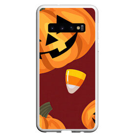 Чехол для Samsung Galaxy S10 с принтом Сладкие хэллоуин , Силикон | Область печати: задняя сторона чехла, без боковых панелей | Тематика изображения на принте: арт | бардовый | красный | оранжевый | рисунок | сладости | сладость | тыква | тыквы