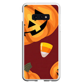 Чехол для Samsung S10E с принтом Сладкие хэллоуин , Силикон | Область печати: задняя сторона чехла, без боковых панелей | Тематика изображения на принте: арт | бардовый | красный | оранжевый | рисунок | сладости | сладость | тыква | тыквы
