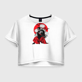 Женская футболка Crop-top 3D с принтом Япония , 100% полиэстер | круглая горловина, длина футболки до линии талии, рукава с отворотами | самурай | цветы | япония | японская иллюстрация | японский арт