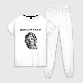 Женская пижама хлопок с принтом Дантэ Алигьери , 100% хлопок | брюки и футболка прямого кроя, без карманов, на брюках мягкая резинка на поясе и по низу штанин | дантэ  алигьери | классика | коронавирус | культура | писатель | поэт | творческая натура | философ