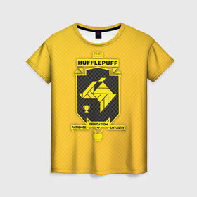 Женская футболка 3D с принтом Hufflepuff , 100% полиэфир ( синтетическое хлопкоподобное полотно) | прямой крой, круглый вырез горловины, длина до линии бедер | harry potter | hufflepuff | vdzabma | гарри поттер | пуффендуй | хаффлпафф