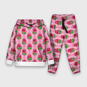 Детский костюм 3D (с толстовкой) с принтом Декор из нежных роз ,  |  | fashion | flower pattern | girl | pink | roses | винтаж | винтажные | девушкам | зелень | лепестки | лето | листья | марта | нежные | пастельные | паттерн | пионы | подарок | природа | растения | ретро | роза | розы | узор