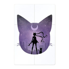 Магнитный плакат 2Х3 с принтом Лунный воен , Полимерный материал с магнитным слоем | 6 деталей размером 9*9 см | арт | девушка | кот | кошка | луна | нео королева серенити | ночь | перевёрнутая луна | рисунок | сейлор мун | силуэт | усаги цукино | фиолетовый