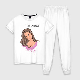 Женская пижама хлопок с принтом Kisskateblog , 100% хлопок | брюки и футболка прямого кроя, без карманов, на брюках мягкая резинка на поясе и по низу штанин | blogger | xbloggers | xhouse | блогер | блогеры