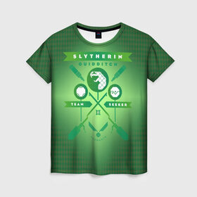Женская футболка 3D с принтом Slytherin Quidditch Team , 100% полиэфир ( синтетическое хлопкоподобное полотно) | прямой крой, круглый вырез горловины, длина до линии бедер | harry potter | quidditch | slytherin | vdzabma | гарри поттер | квиддич | слизерин