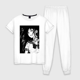 Женская пижама хлопок с принтом Аниме тян , 100% хлопок | брюки и футболка прямого кроя, без карманов, на брюках мягкая резинка на поясе и по низу штанин | ahegao | anime | аниме | ахегао | женский портрет | портрет | тян
