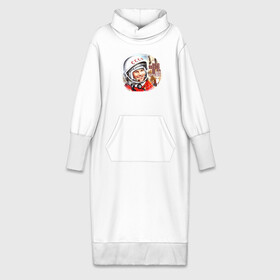 Платье удлиненное хлопок с принтом Юрий Гагарин 1 ,  |  | звезды | земля | история | космос | орбита | ракета