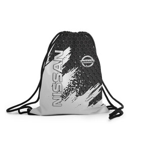 Рюкзак-мешок 3D с принтом NISSAN , 100% полиэстер | плотность ткани — 200 г/м2, размер — 35 х 45 см; лямки — толстые шнурки, застежка на шнуровке, без карманов и подкладки | nissan | авто | автомобиль | логотип | марка | машина | надпись | нисан | текстура