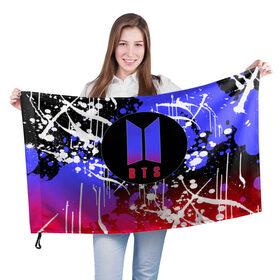 Флаг 3D с принтом BTS , 100% полиэстер | плотность ткани — 95 г/м2, размер — 67 х 109 см. Принт наносится с одной стороны | bts | k pop | kpop | абстракция | арми | брызги | бтс | иероглифы | кей поп | кейпоп | корея | кпоп