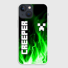 Чехол для iPhone 13 mini с принтом MINECRAFT CREEPER ,  |  | creeper | game | minecraft | блоки | игра | квадраты | компьютерная | крипер | криппер | майнкрафт | огонь