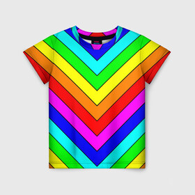 Детская футболка 3D с принтом Rainbow Stripes , 100% гипоаллергенный полиэфир | прямой крой, круглый вырез горловины, длина до линии бедер, чуть спущенное плечо, ткань немного тянется | geometry | gradient | neon | геометрические | градиент | детям | кислота | кислотный | конус | красочный | линии | неоновые | пирамида | полоска | полосы | радуга | радужный | разноцветные | сочный | треугольники