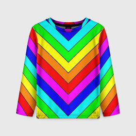 Детский лонгслив 3D с принтом Rainbow Stripes , 100% полиэстер | длинные рукава, круглый вырез горловины, полуприлегающий силуэт
 | Тематика изображения на принте: geometry | gradient | neon | геометрические | градиент | детям | кислота | кислотный | конус | красочный | линии | неоновые | пирамида | полоска | полосы | радуга | радужный | разноцветные | сочный | треугольники