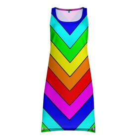 Платье-майка 3D с принтом Rainbow Stripes , 100% полиэстер | полуприлегающий силуэт, широкие бретели, круглый вырез горловины, удлиненный подол сзади. | geometry | gradient | neon | геометрические | градиент | детям | кислота | кислотный | конус | красочный | линии | неоновые | пирамида | полоска | полосы | радуга | радужный | разноцветные | сочный | треугольники