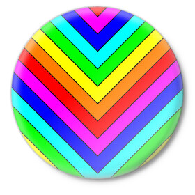 Значок с принтом Rainbow Stripes ,  металл | круглая форма, металлическая застежка в виде булавки | Тематика изображения на принте: geometry | gradient | neon | геометрические | градиент | детям | кислота | кислотный | конус | красочный | линии | неоновые | пирамида | полоска | полосы | радуга | радужный | разноцветные | сочный | треугольники