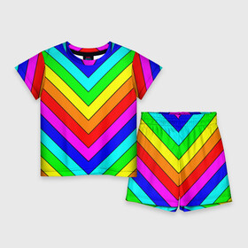 Детский костюм с шортами 3D с принтом Rainbow Stripes ,  |  | geometry | gradient | neon | геометрические | градиент | детям | кислота | кислотный | конус | красочный | линии | неоновые | пирамида | полоска | полосы | радуга | радужный | разноцветные | сочный | треугольники