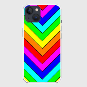 Чехол для iPhone 13 с принтом Rainbow Stripes ,  |  | geometry | gradient | neon | геометрические | градиент | детям | кислота | кислотный | конус | красочный | линии | неоновые | пирамида | полоска | полосы | радуга | радужный | разноцветные | сочный | треугольники