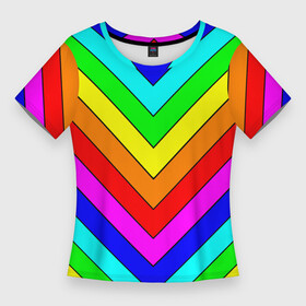 Женская футболка 3D Slim с принтом Rainbow Stripes ,  |  | Тематика изображения на принте: geometry | gradient | neon | геометрические | градиент | детям | кислота | кислотный | конус | красочный | линии | неоновые | пирамида | полоска | полосы | радуга | радужный | разноцветные | сочный | треугольники