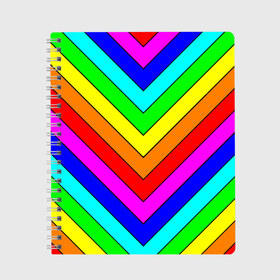 Тетрадь с принтом Rainbow Stripes , 100% бумага | 48 листов, плотность листов — 60 г/м2, плотность картонной обложки — 250 г/м2. Листы скреплены сбоку удобной пружинной спиралью. Уголки страниц и обложки скругленные. Цвет линий — светло-серый
 | geometry | gradient | neon | геометрические | градиент | детям | кислота | кислотный | конус | красочный | линии | неоновые | пирамида | полоска | полосы | радуга | радужный | разноцветные | сочный | треугольники
