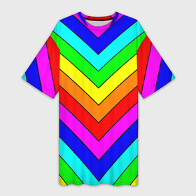 Платье-футболка 3D с принтом Rainbow Stripes ,  |  | Тематика изображения на принте: geometry | gradient | neon | геометрические | градиент | детям | кислота | кислотный | конус | красочный | линии | неоновые | пирамида | полоска | полосы | радуга | радужный | разноцветные | сочный | треугольники