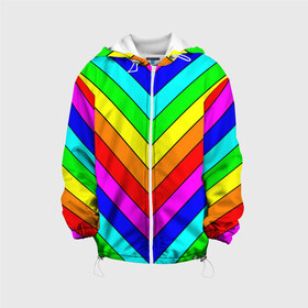 Детская куртка 3D с принтом Rainbow Stripes , 100% полиэстер | застежка — молния, подол и капюшон оформлены резинкой с фиксаторами, по бокам — два кармана без застежек, один потайной карман на груди, плотность верхнего слоя — 90 г/м2; плотность флисового подклада — 260 г/м2 | Тематика изображения на принте: geometry | gradient | neon | геометрические | градиент | детям | кислота | кислотный | конус | красочный | линии | неоновые | пирамида | полоска | полосы | радуга | радужный | разноцветные | сочный | треугольники