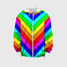 Детская куртка 3D с принтом Rainbow Stripes , 100% полиэстер | застежка — молния, подол и капюшон оформлены резинкой с фиксаторами, по бокам — два кармана без застежек, один потайной карман на груди, плотность верхнего слоя — 90 г/м2; плотность флисового подклада — 260 г/м2 | geometry | gradient | neon | геометрические | градиент | детям | кислота | кислотный | конус | красочный | линии | неоновые | пирамида | полоска | полосы | радуга | радужный | разноцветные | сочный | треугольники