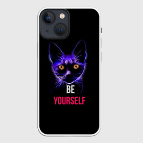 Чехол для iPhone 13 mini с принтом Кот ,  |  | be yourself | cat | будь собой | кот | котик | кошечка | питомец | чёрный кот