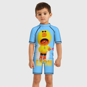 Детский купальный костюм 3D с принтом Леон Салли (Leon Sally) , Полиэстер 85%, Спандекс 15% | застежка на молнии на спине | brawl stars | leon | sally | skin | бравл старс | леон | салли | скин