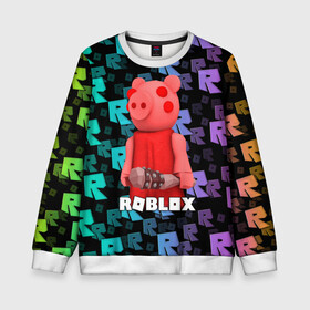 Детский свитшот 3D с принтом ROBLOX PIGGY - СВИНКА ПИГГИ , 100% полиэстер | свободная посадка, прямой крой, мягкая тканевая резинка на рукавах и понизу свитшота | pig | piggy | roblox | игра | компьютерная игра | логотип | онлайн | онлайн игра | пигги | поросенок | роблакс | роблокс | свинка | свинья