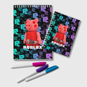 Блокнот с принтом ROBLOX PIGGY - СВИНКА ПИГГИ , 100% бумага | 48 листов, плотность листов — 60 г/м2, плотность картонной обложки — 250 г/м2. Листы скреплены удобной пружинной спиралью. Цвет линий — светло-серый
 | pig | piggy | roblox | игра | компьютерная игра | логотип | онлайн | онлайн игра | пигги | поросенок | роблакс | роблокс | свинка | свинья
