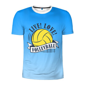 Мужская футболка 3D спортивная с принтом LIVE! LOVE! VOLLEYBALL! , 100% полиэстер с улучшенными характеристиками | приталенный силуэт, круглая горловина, широкие плечи, сужается к линии бедра | Тематика изображения на принте: beach | live | love | voleybal | volleyball | волебол | волейбол | волейболист | волейболистка | воллейбол | пляжный | я люблю
