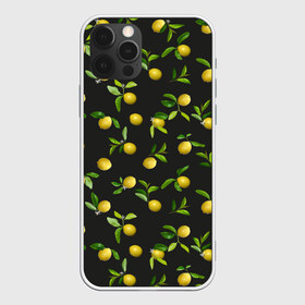 Чехол для iPhone 12 Pro Max с принтом Лимончики на черном , Силикон |  | citrus | fruit | lemon | lemon flowers | lemons | print | лимон | лимончики | лимоны | принт | фрукты | цветы лимона | цитрусовые