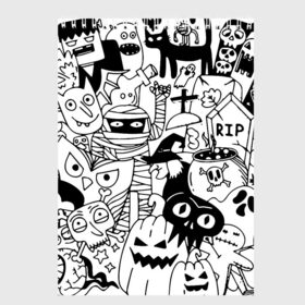Скетчбук с принтом Halloween , 100% бумага
 | 48 листов, плотность листов — 100 г/м2, плотность картонной обложки — 250 г/м2. Листы скреплены сверху удобной пружинной спиралью | Тематика изображения на принте: fanfs | halloween | jaw | mummy | pumpkin | skull | tomb | клыки | могила | мумия | пасть | тыква | хэллоуин | череп