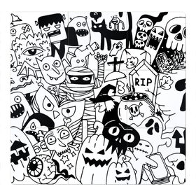 Магнитный плакат 3Х3 с принтом Halloween , Полимерный материал с магнитным слоем | 9 деталей размером 9*9 см | Тематика изображения на принте: fanfs | halloween | jaw | mummy | pumpkin | skull | tomb | клыки | могила | мумия | пасть | тыква | хэллоуин | череп