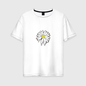 Женская футболка хлопок Oversize с принтом Ромашка , 100% хлопок | свободный крой, круглый ворот, спущенный рукав, длина до линии бедер
 | голова | краска | растение | ромашка | смайлик | улыбка | цветок
