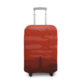Чехол для чемодана 3D с принтом Сакура , 86% полиэфир, 14% спандекс | двустороннее нанесение принта, прорези для ручек и колес | арт | башня | китайская башня | сакура | туристическое
