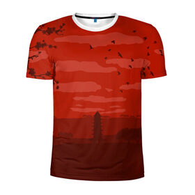 Мужская футболка 3D спортивная с принтом Сакура , 100% полиэстер с улучшенными характеристиками | приталенный силуэт, круглая горловина, широкие плечи, сужается к линии бедра | арт | башня | китайская башня | сакура | туристическое