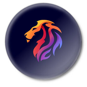Значок с принтом Градиентный лев в минимализме ,  металл | круглая форма, металлическая застежка в виде булавки | вектор | градиент | лев | логотип | минимализм | разноцветный | цветной