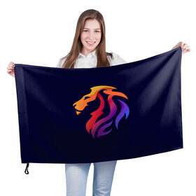 Флаг 3D с принтом Градиентный лев в минимализме , 100% полиэстер | плотность ткани — 95 г/м2, размер — 67 х 109 см. Принт наносится с одной стороны | вектор | градиент | лев | логотип | минимализм | разноцветный | цветной