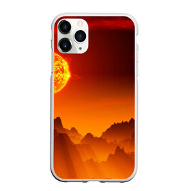 Чехол для iPhone 11 Pro Max матовый с принтом космос , Силикон |  | 3d | горы | космос | планета | солнце