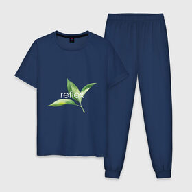 Мужская пижама хлопок с принтом reflex листья , 100% хлопок | брюки и футболка прямого кроя, без карманов, на брюках мягкая резинка на поясе и по низу штанин
 | relax | зелень | листья