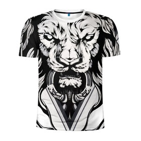 Мужская футболка 3D спортивная с принтом lion,лев , 100% полиэстер с улучшенными характеристиками | приталенный силуэт, круглая горловина, широкие плечи, сужается к линии бедра | Тематика изображения на принте: lion | артхаус | черное на белом